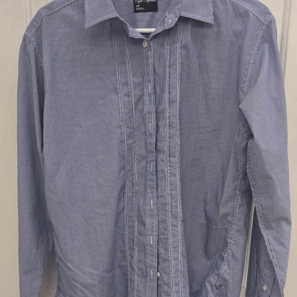 American Eagle Outfitters Blue Button Down Shirt with Pleated Front